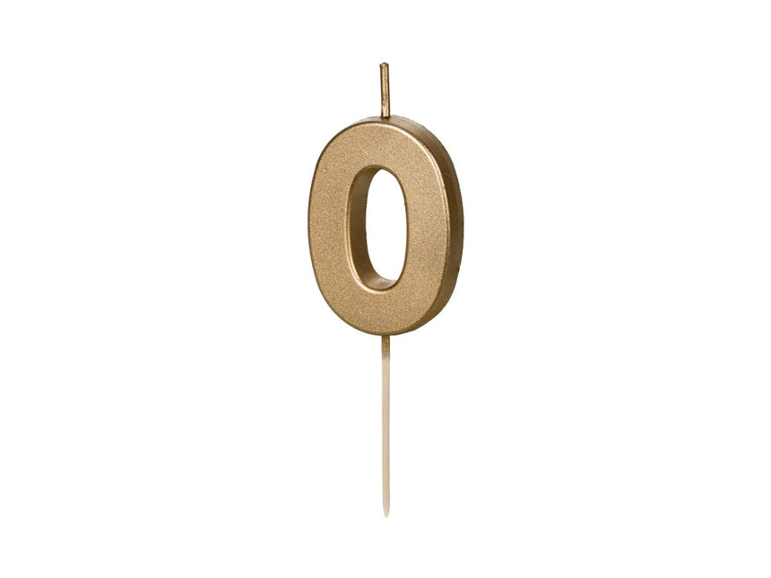 0 Jaar Kaars Goud 4,5cm - Partywinkel - 5904555032293