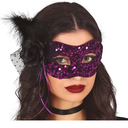 Masque oculaire violet paillettes fleurs