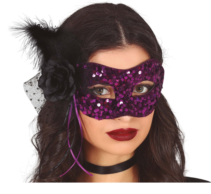 Masque oculaire violet paillettes fleurs