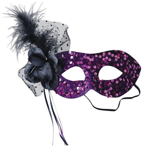 Masque oculaire violet paillettes fleurs