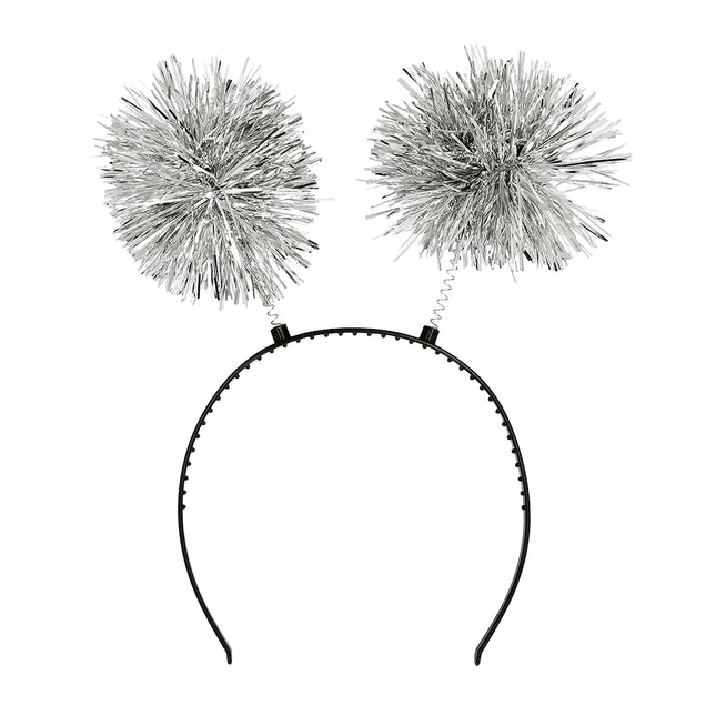 Pompons en bandeau argenté