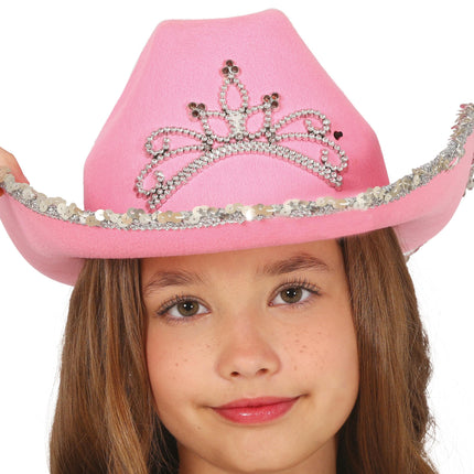 Chapeau de cow-boy en feutre rose, enfants