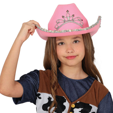 Chapeau de cow-boy en feutre rose, enfants