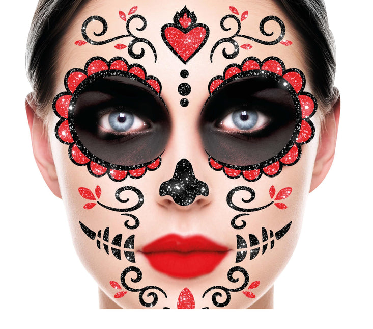 Dia De Los Muertos Face Stickers Glitter 20cm