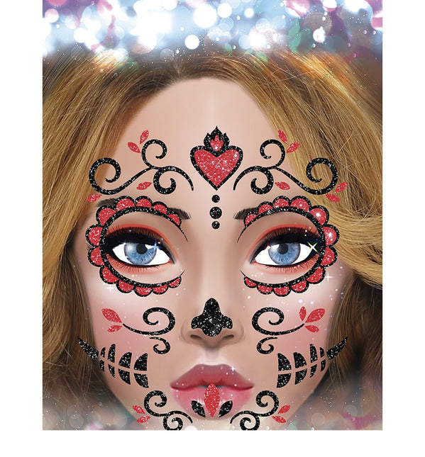 Dia De Los Muertos Face Stickers Glitter 20cm