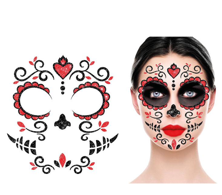 Dia De Los Muertos Face Stickers Glitter 20cm