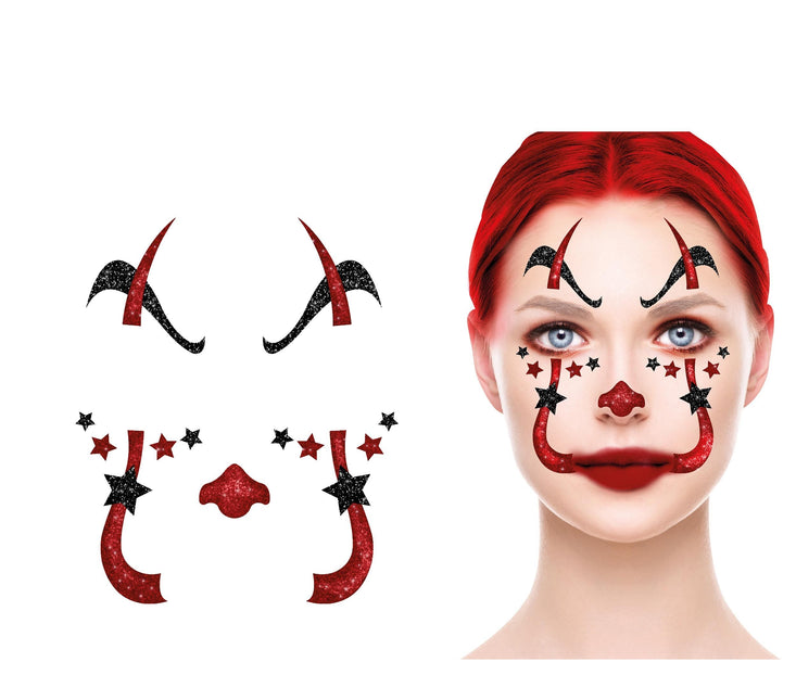 Autocollants de visage d'Halloween Clown Paillettes 20cm