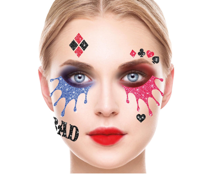 Autocollants pour le visage Harley Quinn Paillettes 20cm