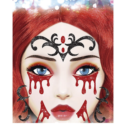 Autocollants pour le visage d'Halloween Vampire pailleté 20cm