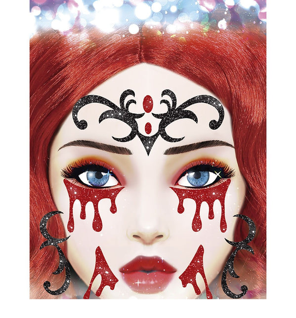 Autocollants pour le visage d'Halloween Vampire pailleté 20cm