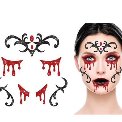 Autocollants pour le visage d'Halloween Vampire pailleté 20cm