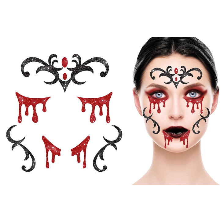 Autocollants pour le visage d'Halloween Vampire pailleté 20cm