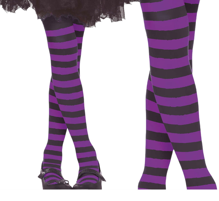 Collant d'Halloween Enfant Noir Lilas Rayé