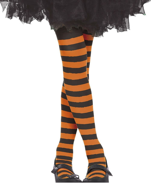 Collant d'Halloween Enfant Noir Orange Rayé