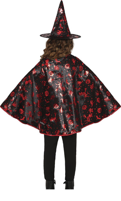 Costume d'Halloween Noir Rouge Fille Sorcière 2 pièces