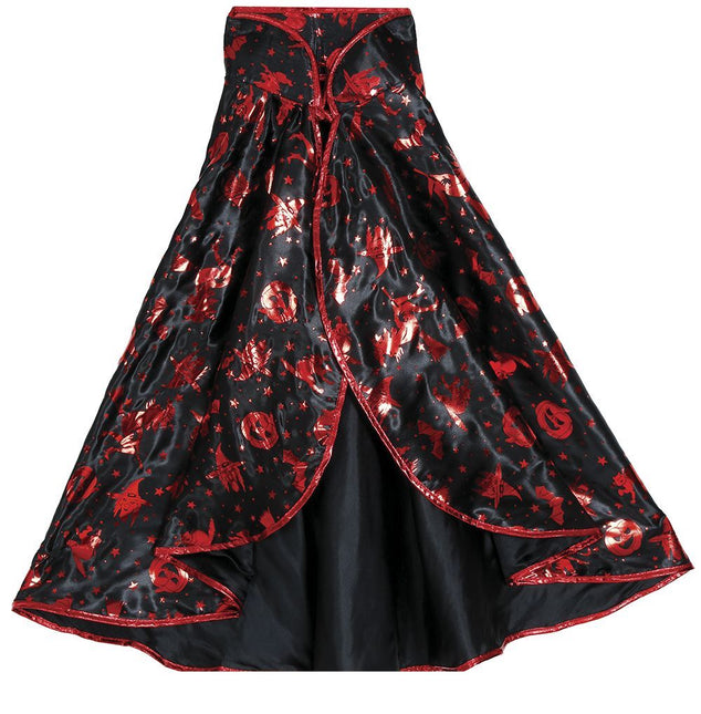 Costume d'Halloween Noir Rouge Fille Sorcière 2 pièces