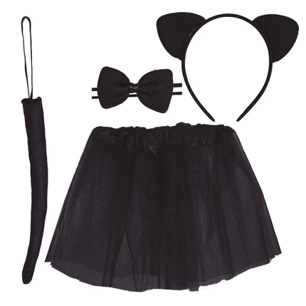 Ensemble de costumes d'Halloween Fille noire Chat 4 pièces