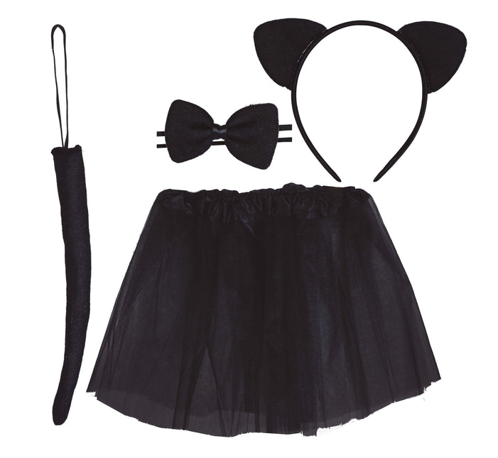 Ensemble de costumes d'Halloween Fille noire Chat 4 pièces