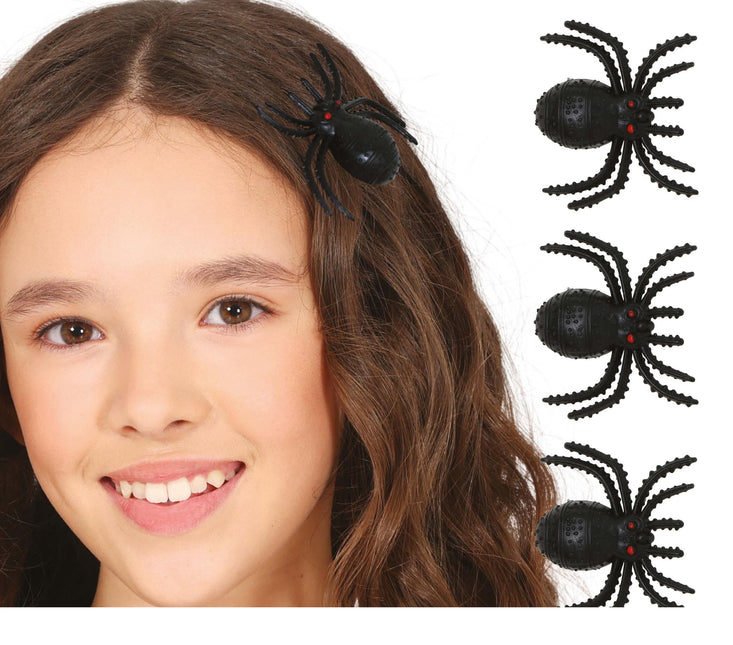 Pince à cheveux d'Halloween Fausse araignée 3cm 3pcs