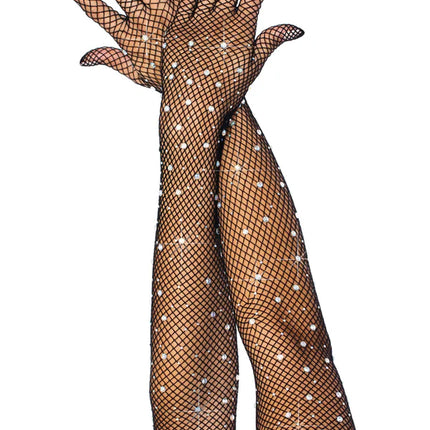 Gants en résille noirs Strass