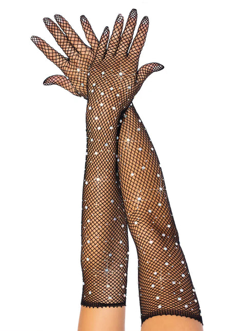 Gants en résille noirs Strass