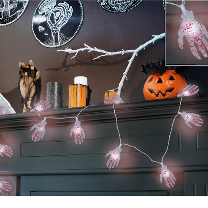 Guirlande lumineuse d'Halloween LED Main de squelette 1.15m