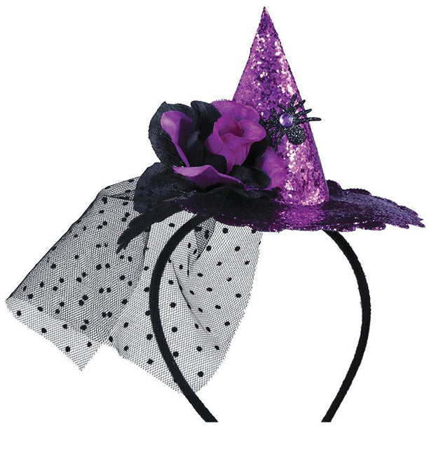 Bandeau d'Halloween violet Mini chapeau de sorcière