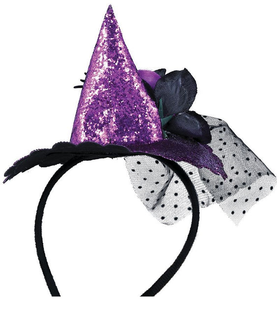 Bandeau d'Halloween violet Mini chapeau de sorcière