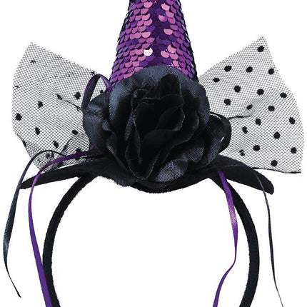 Bandeau d'Halloween Mini Chapeau de Sorcière Violet Paillettes