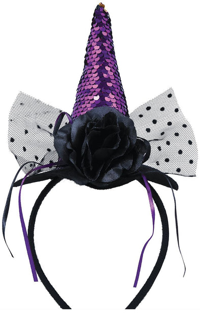 Bandeau d'Halloween Mini Chapeau de Sorcière Violet Paillettes