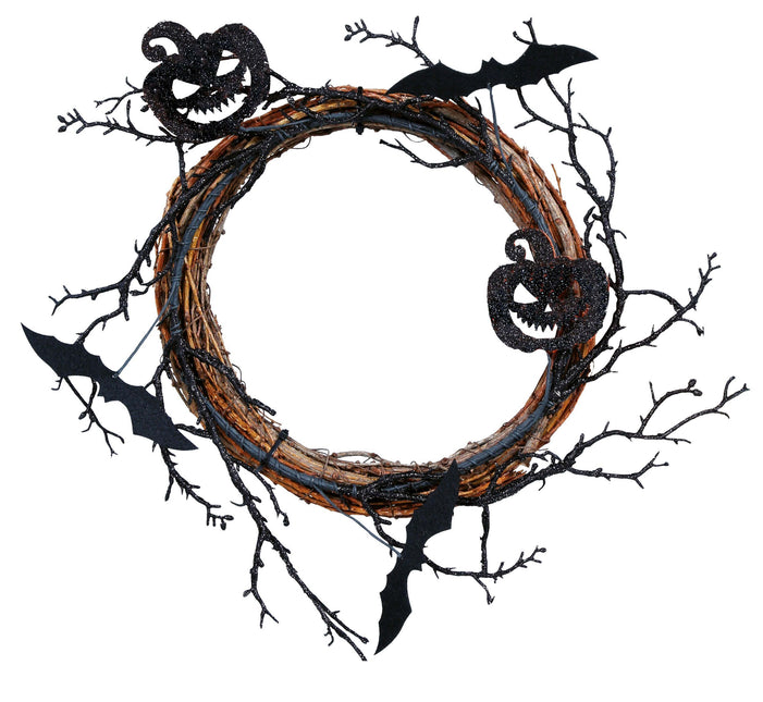 Couronne d'Halloween Citrouilles et chauves-souris 30cm