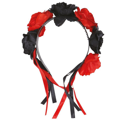 Bandeau d'Halloween Fleurs Rouge Noir