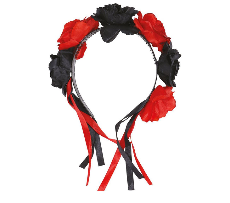 Bandeau d'Halloween Fleurs Rouge Noir