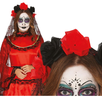 Halloween Tiara Veil Black Red