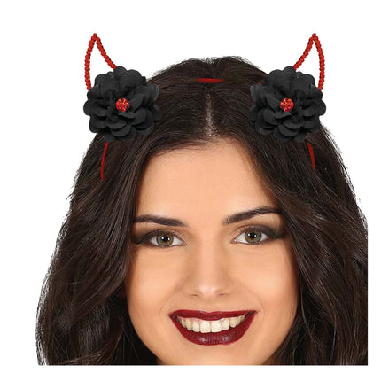 Bandeau d'Halloween Diable avec fleurs