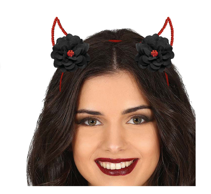 Bandeau d'Halloween Diable avec fleurs