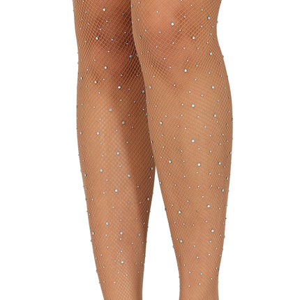 Collant petite maille avec strass Beige