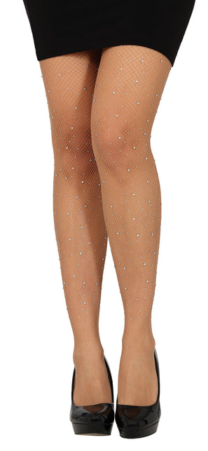 Collant petite maille avec strass Beige