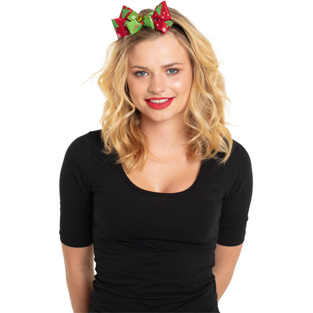 Bandeau avec nœud Noël avec cloche Rouge Vert