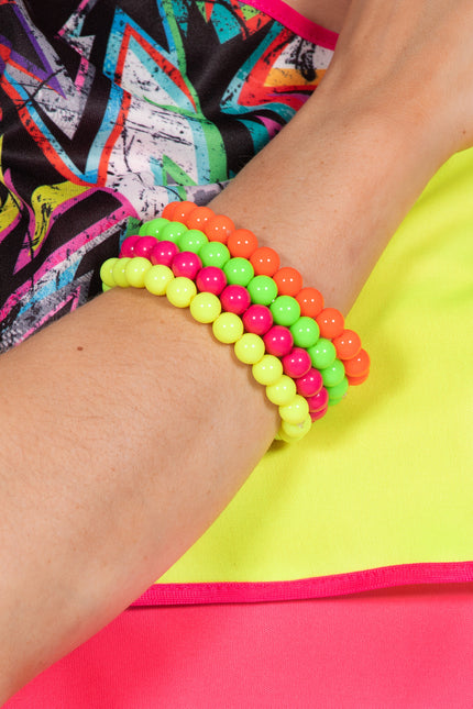 Neon 80S Bracelet Ladies Beads 4pcs