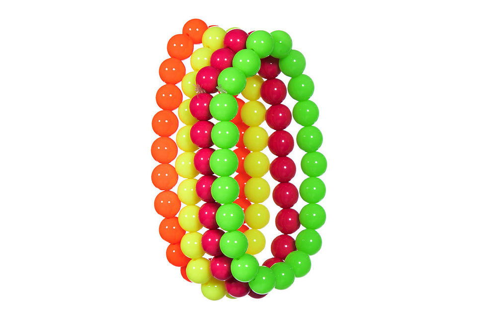 Neon 80S Bracelet Ladies Beads 4pcs