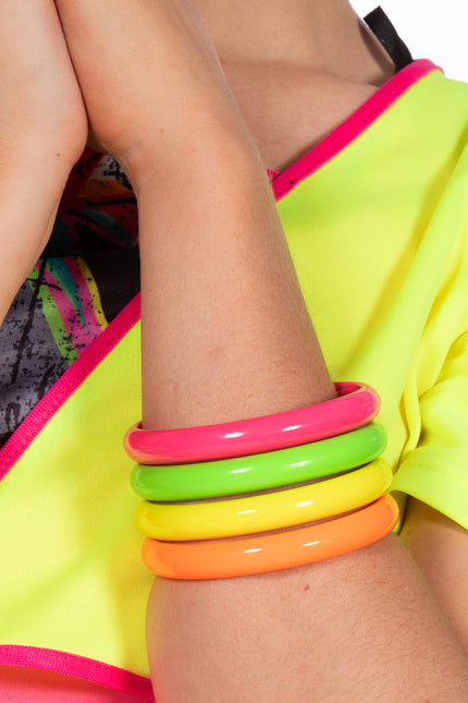 Neon 80S Bracelet Ladies 4pcs