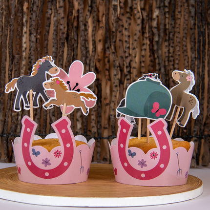 Ensemble de décoration pour petits gâteaux - Happy Horses - 6 pièces