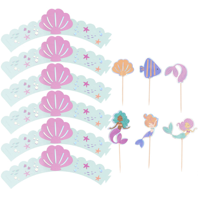 Ensemble de décoration pour petits gâteaux - Mermaid Magic - 6 ensembles