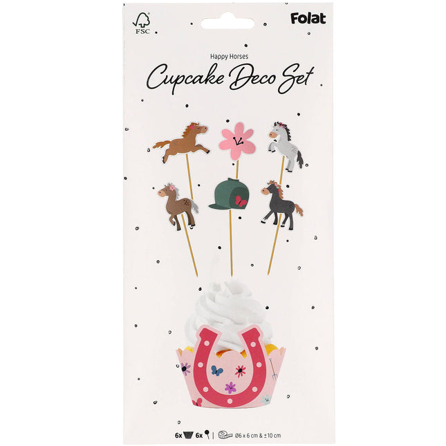 Ensemble de décoration pour petits gâteaux - Happy Horses - 6 pièces