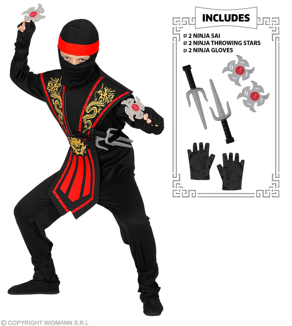 Kombat Ninja rouge avec armes Costume enfant