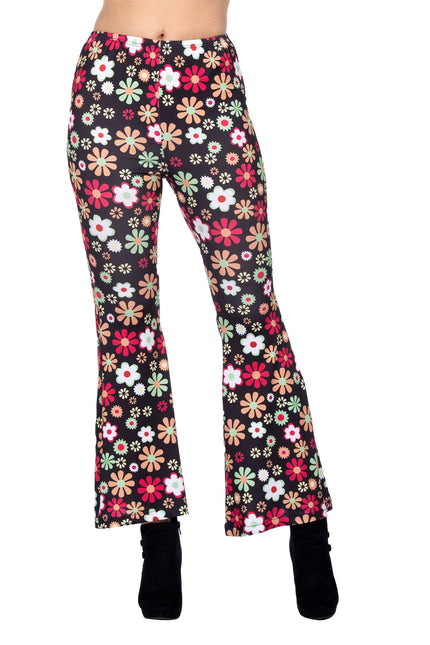 Pantalon hippie fleurs noires