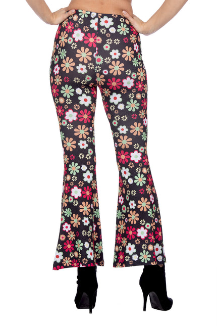 Pantalon hippie fleurs noires