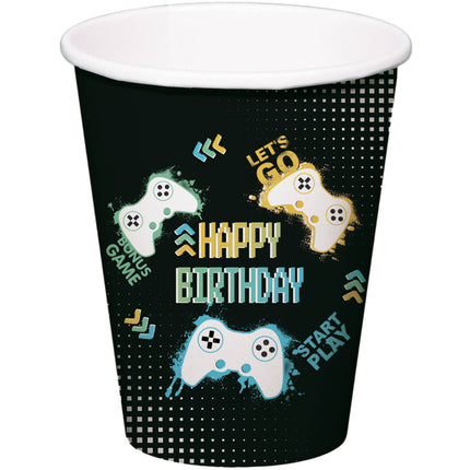 Happy Birthday Gaming Party cups 250ml 8pcs