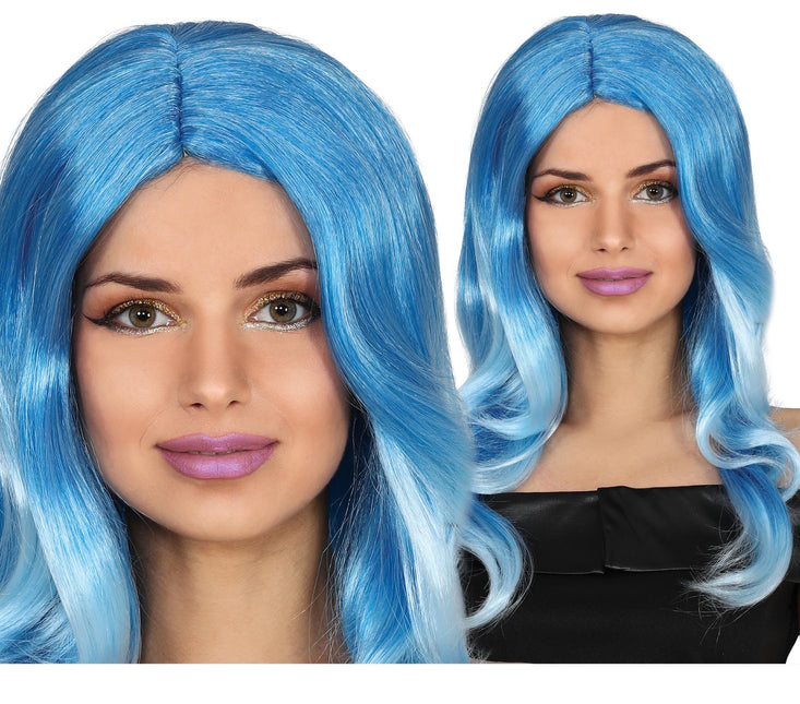 Perruque bleue cheveux longs